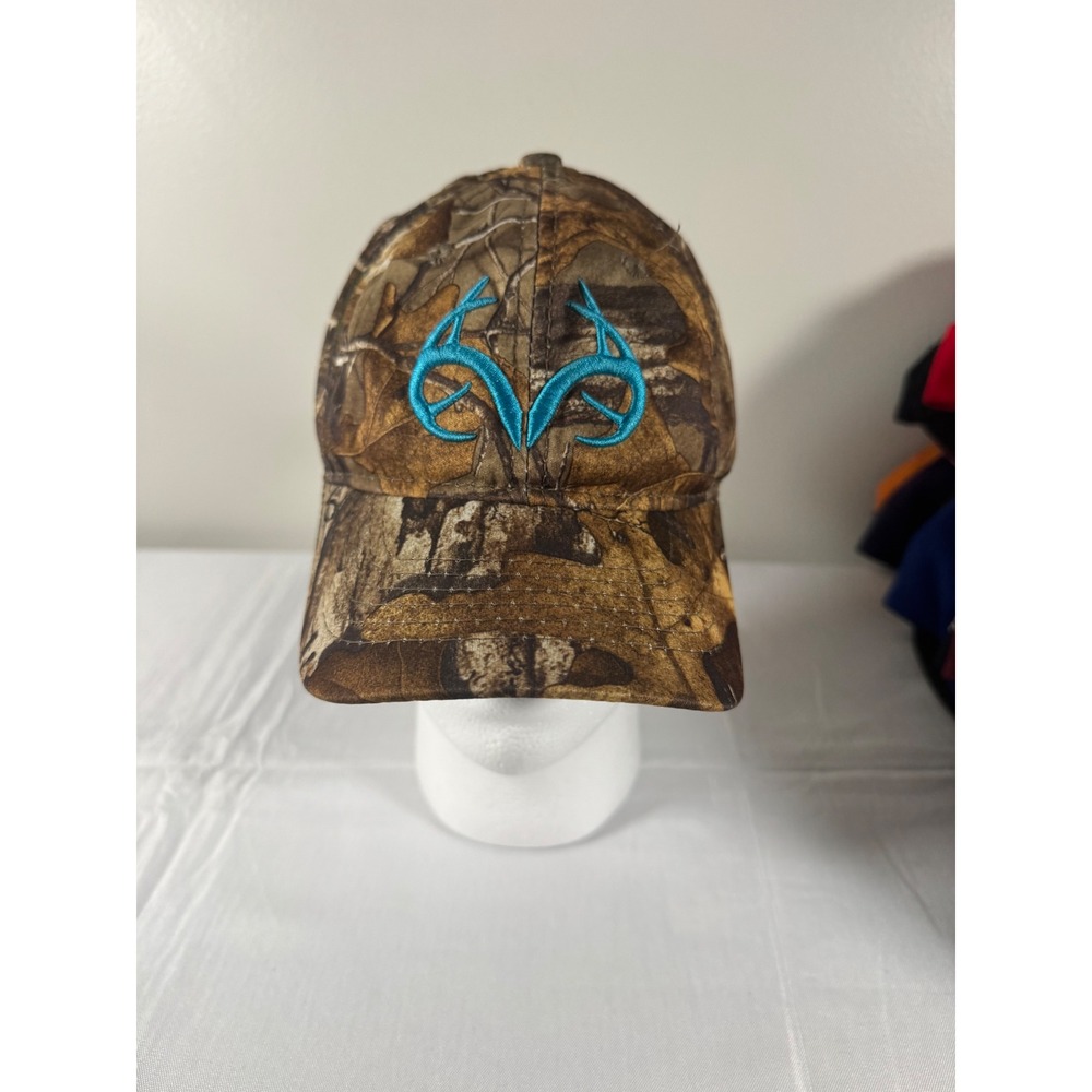 Realtree Camo Hat Mens Turquoise Blue Embroidered Antler Logo Adjustable Cap
